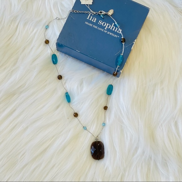 LIA SOPHIA necklace style 205 silver turquoise and brown crystals adjustable - Picture 8 of 11